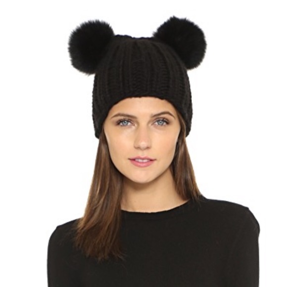 EUGENIA KIM Mimi fox fur pom poms beanie hat - Picture 2 of 8